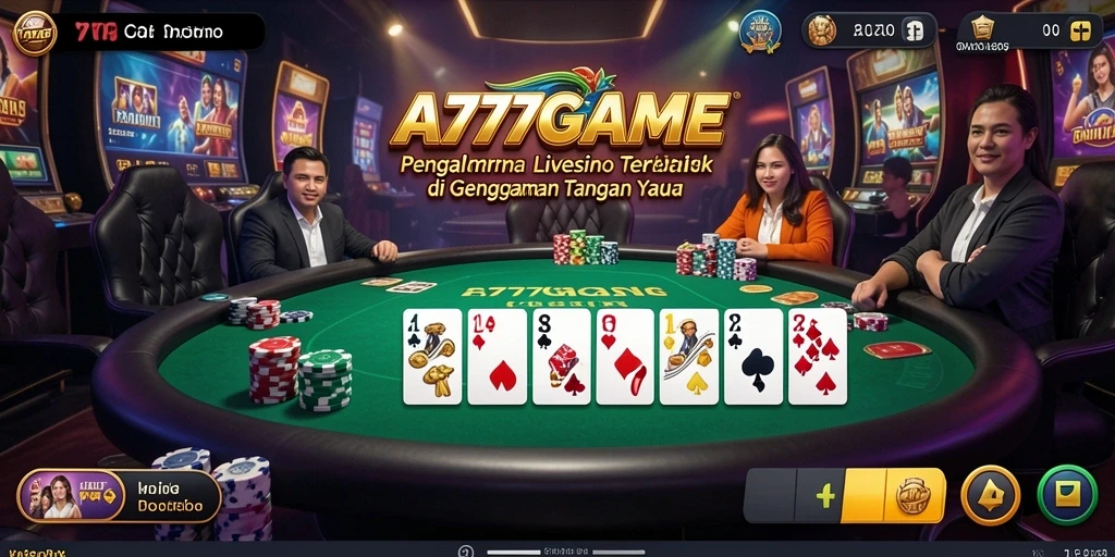 Screenshot A777GAME menampilkan dealer langsung dan permainan yang mendebarkan.