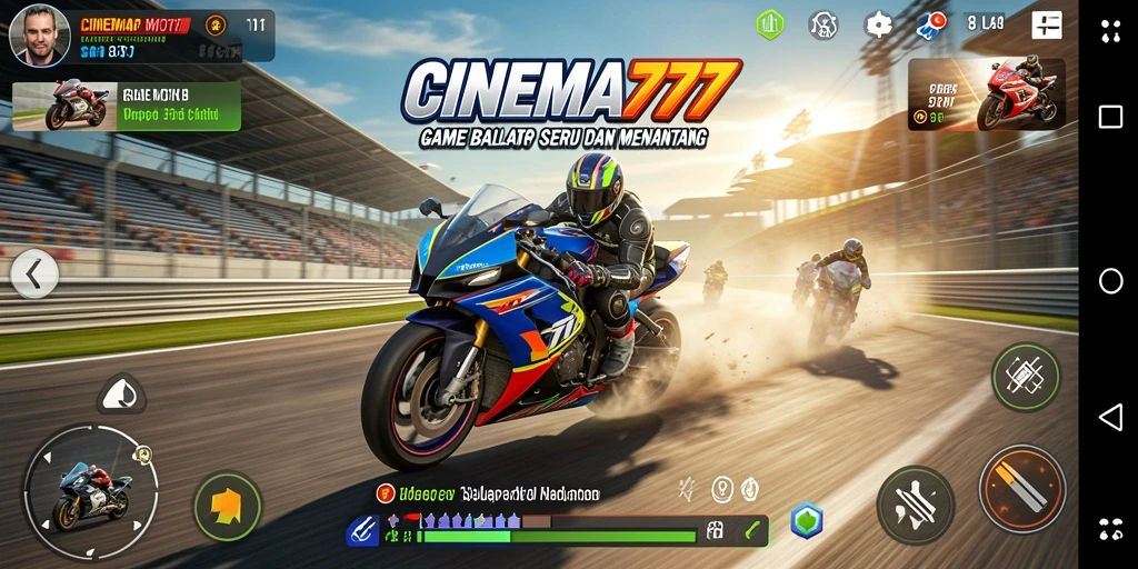 Tampilan gameplay seru di CINEMA777 dengan balapan motor yang menegangkan.