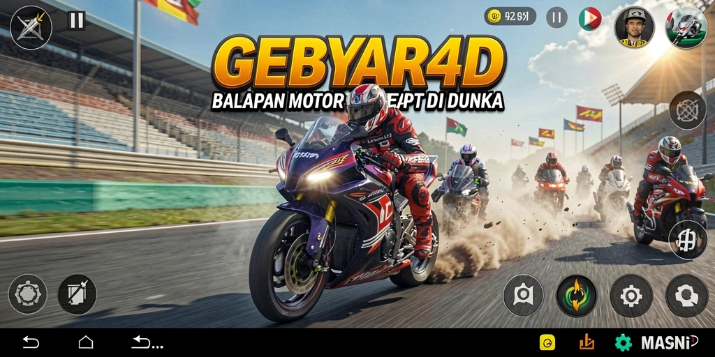 Tampilan gameplay GEBYAR4D yang seru dan memukau dari balapan motor.