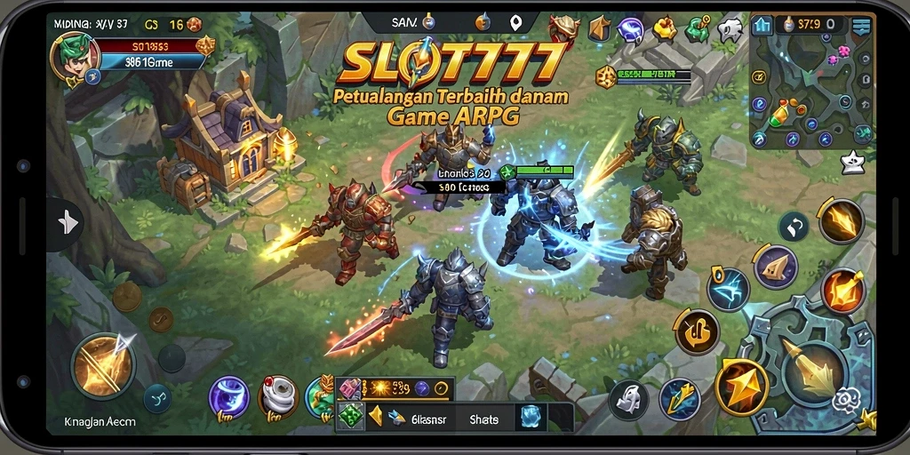 Screenshot utama SLOT777 yang menggambarkan aksi pertarungan dalam game ARPG.